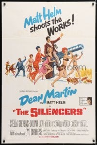6j796 SILENCERS 1sh 1966 outrageous sexy phallic art of Dean Martin & Slaygirls by Brian Bysouth!