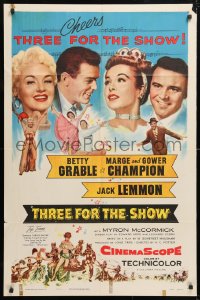 6j894 THREE FOR THE SHOW 1sh 1955 Betty Grable, Jack Lemmon, Marge & Gower Champion!
