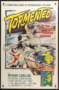 6j907 TORMENTED 1sh 1960 art of the sexy she-ghost of Haunted Island, supernatural passion!
