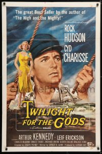 6j919 TWILIGHT FOR THE GODS 1sh 1958 great artwork of Rock Hudson & sexy Cyd Charisse!