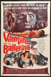 6j929 VAMPIRE & THE BALLERINA 1sh 1962 blood-lusting vampire queen fiend who preys on girls!