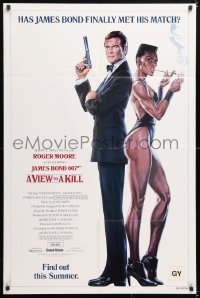 6j934 VIEW TO A KILL advance 1sh 1985 art of Roger Moore & Jones by Goozee over white background!