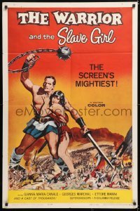 6j949 WARRIOR & THE SLAVE GIRL 1sh 1959 awesome artwork of gladiator & girl, mightiest Italian epic!