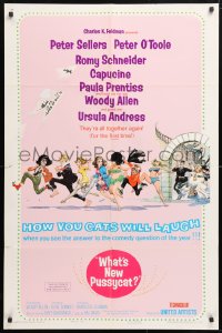 6j958 WHAT'S NEW PUSSYCAT 1sh 1965 Frazetta art of Woody Allen, Peter O'Toole & sexy babes!