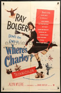 6j964 WHERE'S CHARLEY 1sh 1952 great artwork of wacky cross-dressing Ray Bolger!