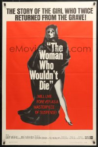 6j982 WOMAN WHO WOULDN'T DIE 1sh 1965 wild life-sized image of Death skull face & sexy leg!