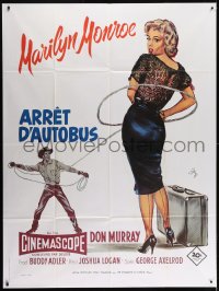 6k577 BUS STOP French 1p R1980s great art of Don Murray roping sexy Marilyn Monroe by Geleng!