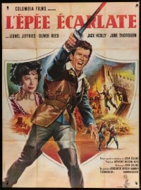 6k599 CRIMSON BLADE French 1p 1963 different Jean Mascii art of Oliver Reed with sword, Hammer!
