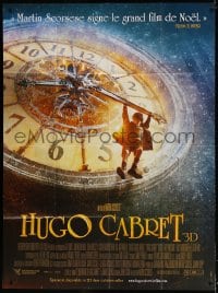6k719 HUGO French 1p 2011 Martin Scorsese, great image of Asa Butterfield hanging from huge clock!