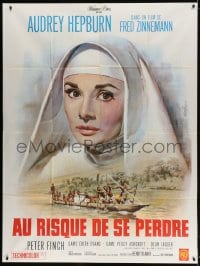 6k831 NUN'S STORY French 1p R1960s different art of missionary Audrey Hepburn by Jean Mascii!