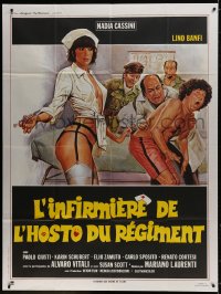 6k832 NURSE IN THE MILITARY MADHOUSE French 1p 1980 art of sexy nurse Nadia Cassini with syringe!