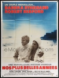 6k979 WAY WE WERE French 1p 1973 Barbra Streisand & Robert Redford walk on the beach!