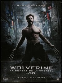 6k988 WOLVERINE teaser French 1p 2013 Hugh Jackman as Logan kneeling with his claws extended!