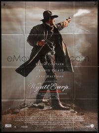 6k991 WYATT EARP French 1p 1994 full-length image of cowboy Kevin Costner shooting gun!