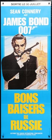 6k494 FROM RUSSIA WITH LOVE French door panel R1980s art of Sean Connery as James Bond 007 with gun!