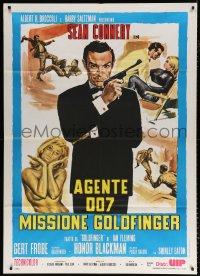 6k347 GOLDFINGER Italian 1p R1980s art of Connery as James Bond + sexy golden Shirley Eaton!