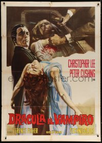 6k353 HORROR OF DRACULA Italian 1p R1970s different art of vampire Christopher Lee holding girl!