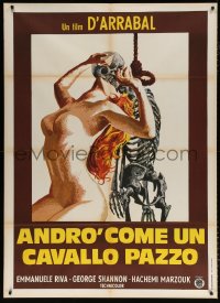 6k357 I WILL WALK LIKE A CRAZY HORSE Italian 1p 1975 wild art of naked woman & hanging skeleton!