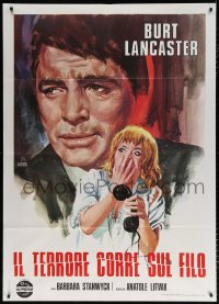 6k445 SORRY WRONG NUMBER Italian 1p R1970s Crovato art of Burt Lancaster & scared Barbara Stanwyck!