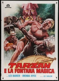 6k462 TARZAN'S MAGIC FOUNTAIN Italian 1p R1970s different art of Lex Barker attacking native man!