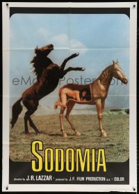 6k477 VIOLATION OF THE BITCH teaser Italian 1p 1979 Sodomia, outrageous image of naked woman & horses