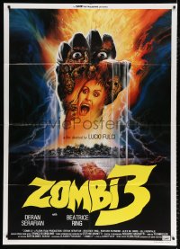 6k484 ZOMBI 3 Italian 1p 1987 directed by Lucio Fulci, cool demons-in-hand horror artwork!