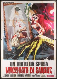 6k159 BLOOD SPATTERED BRIDE Italian 2p 1975 wild art of screaming woman & faceless painting!
