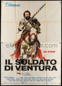 6k198 IL SOLDATO DI VENTURA Italian 2p 1976 art of soldier of fortune Bud Spencer on horseback!
