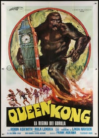 6k235 QUEEN KONG Italian 2p 1977 fantastic art of giant ape terrorizing Big Ben in London!