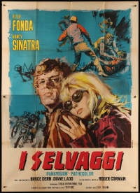 6k277 WILD ANGELS Italian 2p 1967 different art of biker Peter Fonda & sexy Nancy Sinatra!