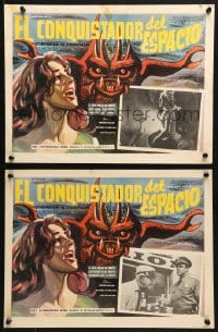 6k029 IT CONQUERED THE WORLD 2 Mexican LCs R1960s border art of wacky monster & Beverly Garland!