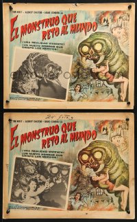 6k025 MONSTER THAT CHALLENGED THE WORLD 3 Mexican LCs R1960s great artwork of creature & victim!