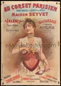 6k485 AU CORSET PARISIEN 33x47 French advertising poster 1890s female garment, stone litho art!