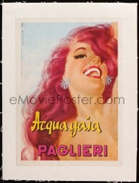 6k139 PAGLIERI linen 9x12 Italian advertising poster 1955 art of beautiful redhead girl by Moltrasio!