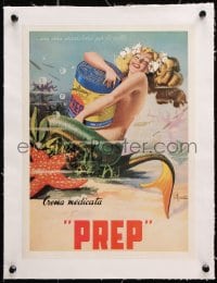 6k140 PREP CREMA MEDICATA linen 10x14 Italian advertising poster 1950s sexy mermaid art by Ferrante!