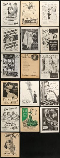 6m085 LOT OF 16 MAGAZINE ADS 1940s great advertising for a variety of different movies!