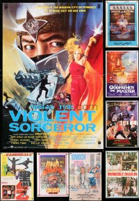 6m322 LOT OF 13 FORMERLY FOLDED NON-U.S. KUNG FU MOVIE POSTERS 1980s cool movie images!