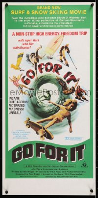 6p095 GO FOR IT Aust daybill 1976 cool surfing, skateboarding & extreme sports art!