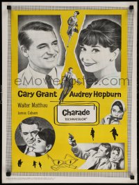 6p035 CHARADE Canadian 1963 art of tough Cary Grant & sexy Audrey Hepburn, completely different!