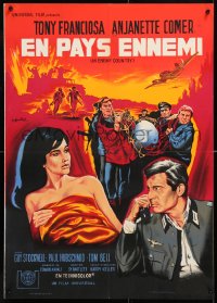 6p806 IN ENEMY COUNTRY French 22x32 1968 Noel art of Tony Franciosa & Ajanette Comer, WWII!