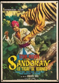 6p856 SANDOKAN THE GREAT French 23x32 1963 Umberto Lenzi, Ciriello art of tiger leaping at Reeves!