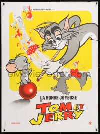 6p878 TOM & JERRY French 23x31 1970s Tom about to hit pool ball Jerry sits on, super cool!