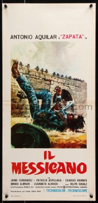 6p744 ZAPATA Italian locandina 1972 art of wounded Antonio Aguilar as Emiliano Zapata on battlefield!