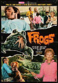 6p630 FROGS Italian 26x37 pbusta 1972 art of man-eating amphibian with human hand hanging from mouth!