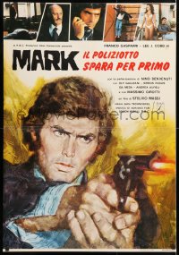 6p632 MARK IL POLIZIOTTO SPARA PER PRIMO Italian 27x38 pbusta 1975 cool art of Franco Gasparri with gun!