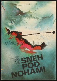 6p005 SNOW UNDERFOOT Slovak 11x16 1978 Michal Docolomansky, cool skiing artwork!