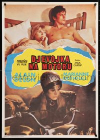 6p426 GIRL ON A MOTORCYCLE Yugoslavian 19x27 1968 different sexy biker Marianne Faithfull & Delon!