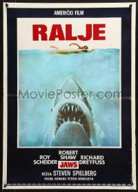 6p429 JAWS Yugoslavian 20x28 1975 Spielberg's classic man-eating shark attacking swimmer, Ajkula!