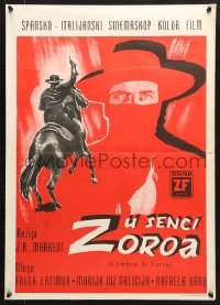 6p447 SHADOW OF ZORRO Yugoslavian 20x28 1962 artwork of masked hero Frank Latimore c/u & on horse!