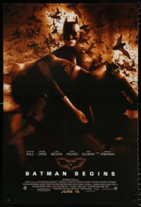 6r534 BATMAN BEGINS advance DS 1sh 2005 June 15, great image of Christian Bale carrying Katie Holmes